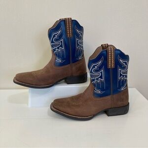 Ariat Kids Sorting Pen Western Boots Sz. 5 Youth Leather Blue Brown Square Toe